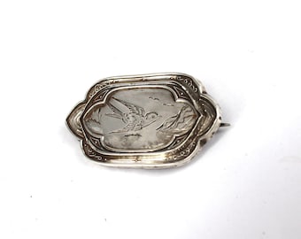 Antique Sterling Silver Swallow Locket Brooch – Edwardian Photo Keepsake