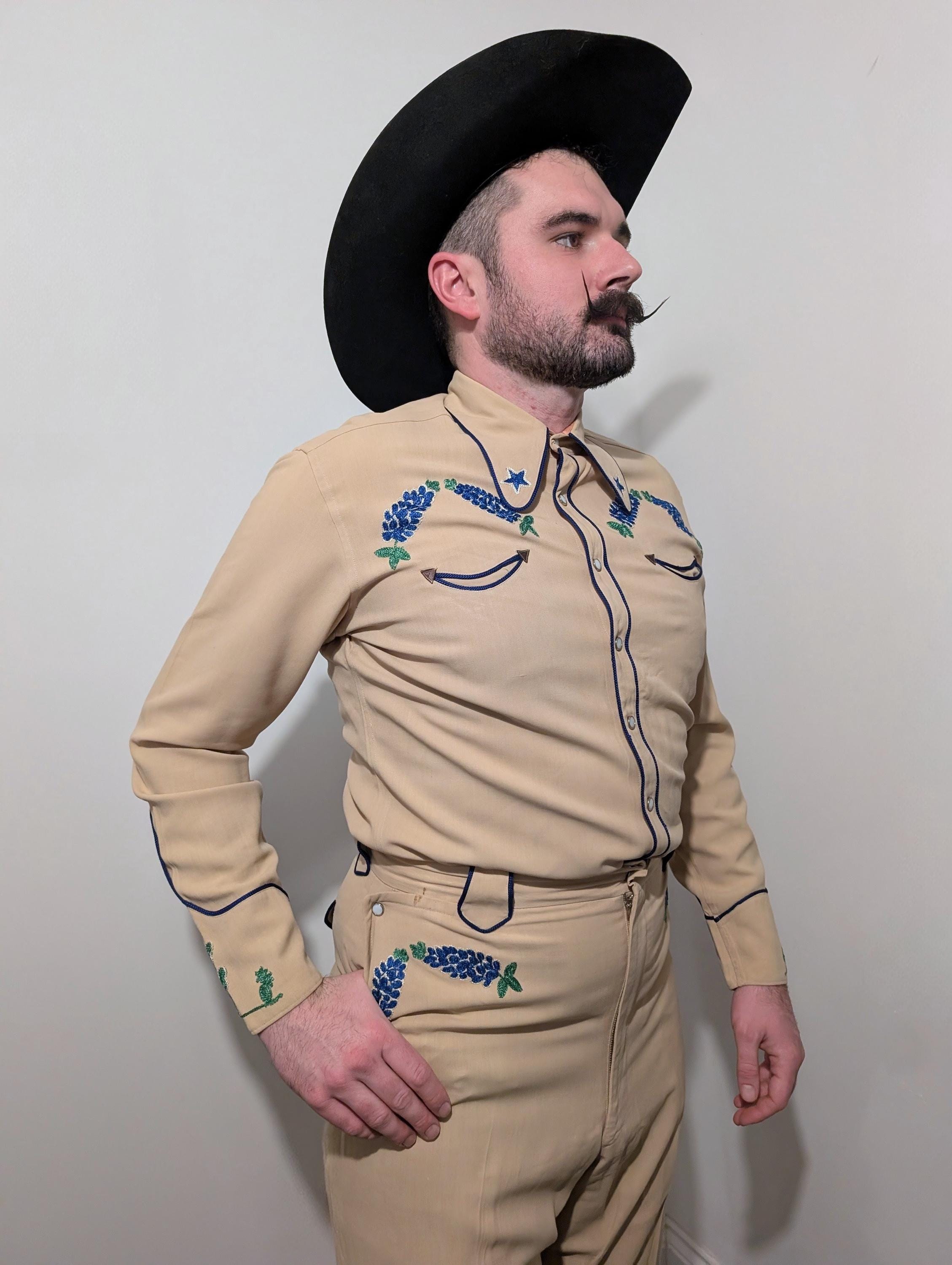 Original Mens 1950s Frontex Chainstitched Western Suit – Cactus