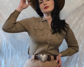 Original 1940s Tem-Tex Grey Striped Western Shirt with Pearl Snaps