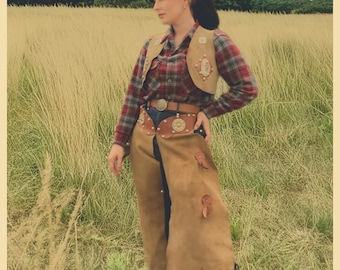 Vintage 1950s “Lasso 'Em Bill” Leather Cowboy Costume – Chaps & Waistcoat | Keystone Brand, USA