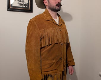 Vintage Peees Fringed Western Jacket – Tan Suede Leather – Size L