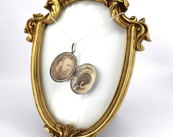Victorian Mourning Locket Necklace – Antique Silver Hairwork Memorial Pendant