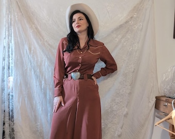 Original 1930s Gaucho Suit – Burgundy with Cream Piping – Blouse & Split Skirt Set