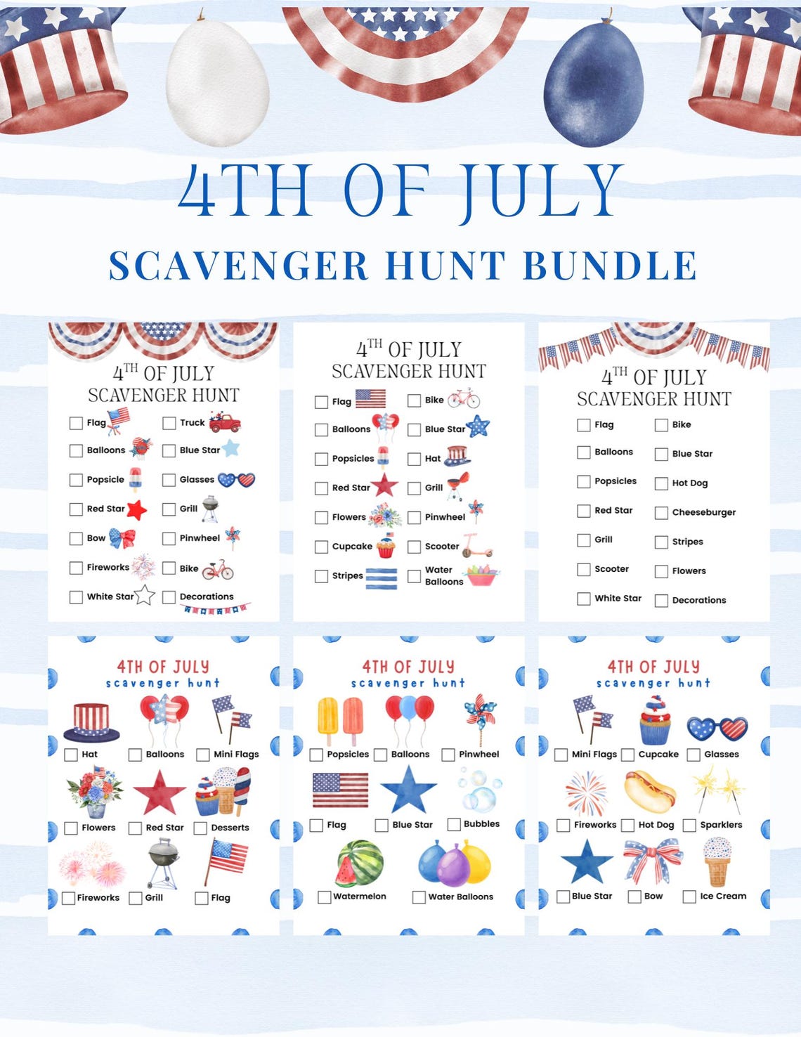 4th of July Scavenger Hunt Printable Bundle | Patriotic Kids Activity ...