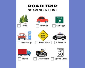 Kids Road Trip Scavenger Hunt: Car Ride Activity (Printable Digital Download
