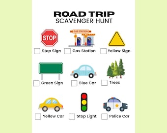 Kids Road Trip Scavenger Hunt: Car Ride Activity (Printable Digital Download
