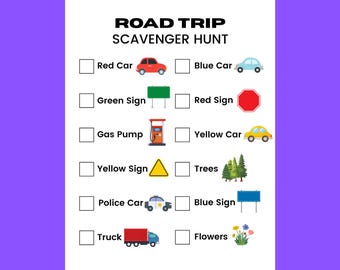 Kids Road Trip Scavenger Hunt: Car Ride Activity (Printable Digital Download