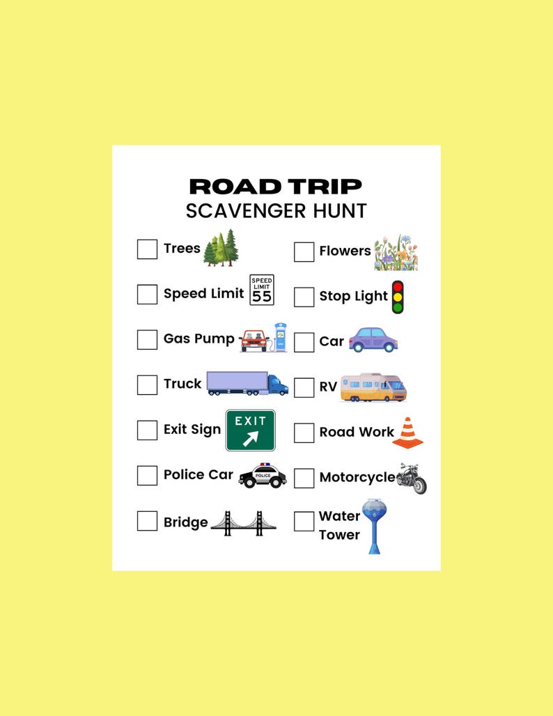 Kids Road Trip Scavenger Hunt Bundle: 4 Printable Car Games (digital ...