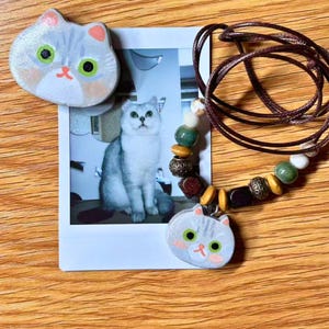 Custom Pet Photo Necklace In Cartoon Style-Custom Cat Portrait Necklace-Handcrafted Pet Portrait Necklace For Pet Lover Gift-Free Shipping