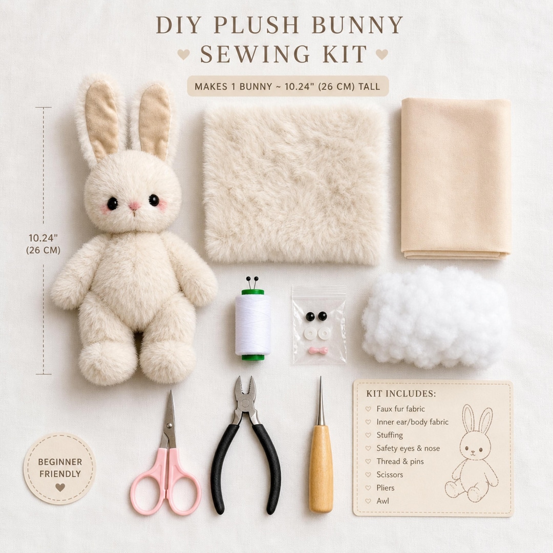 Rabbit Plush Doll DIY Sewing Kit With Nice Fur Fabric for Handicraft ...