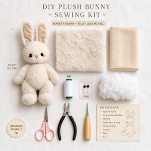 Rabbit Plush Doll DIY Sewing Kit With Nice Fur Fabric For Handicraft Lover-Stuffed Animal For Holiday Gift-Rabbit Sewing Pattern