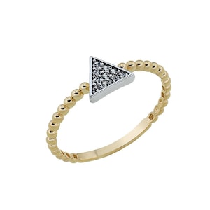 14K Gold Geometric Triangle Beaded Open Band Ring with CZ Stones