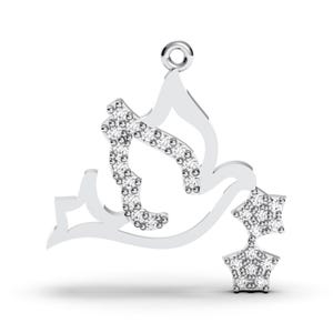 Sterling Silver Dove Pendant: Cubic Zirconia Star Charm, Peace Symbol