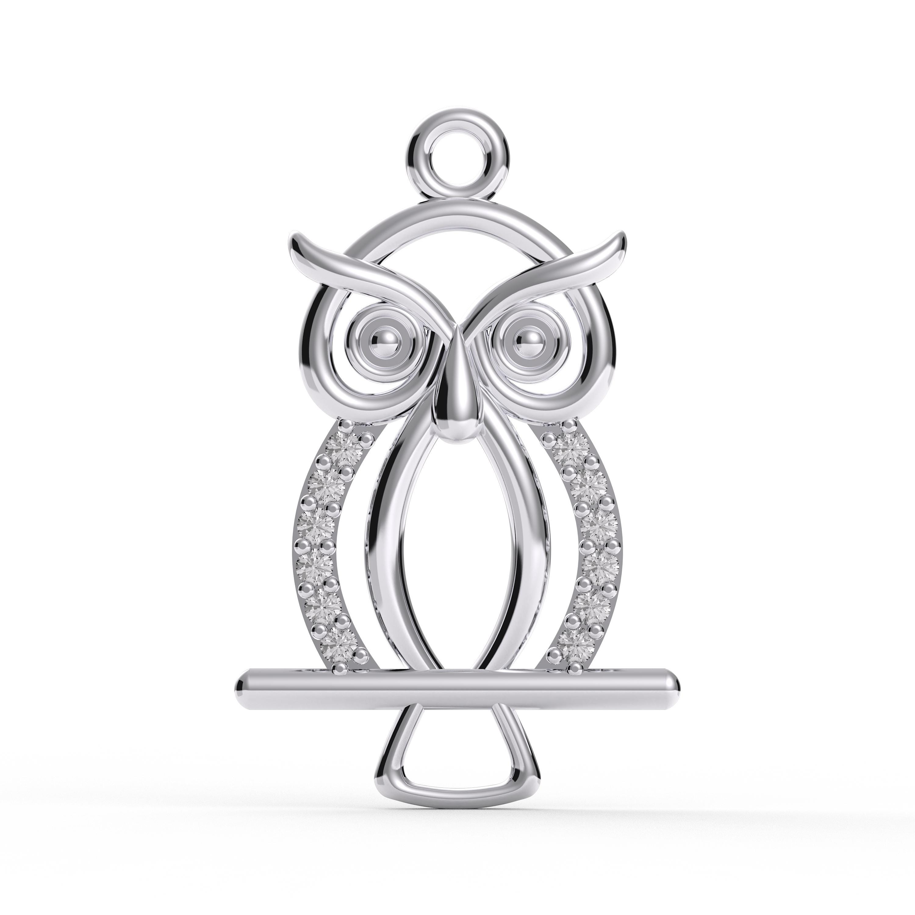 Sterling Silver Owl Pendant Necklace: CZ Bird of Wisdom Charm