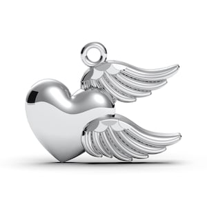 Silver Angel Wing Heart Pendant, 925 Sterling Guardian Angel Charm, Memorial Jewelry, Romantic Gift for Her