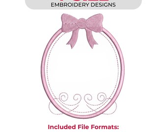 Prinsessenframe voor meisjes - Machineborduurontwerp: strik voor monogrammen - 7 maten - Direct te downloaden