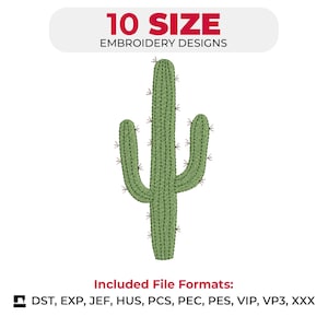 Cactus Embroidery Design – 1 Design, 10 Sizes – Machine Embroidery File – Instant Download