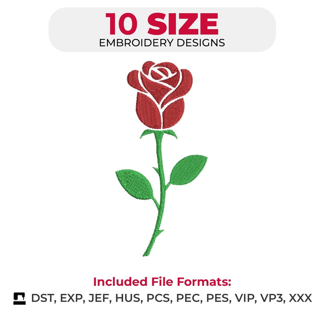 Red Roses Embroidery Design – 1 Design, 10 Sizes – Machine Embroidery ...