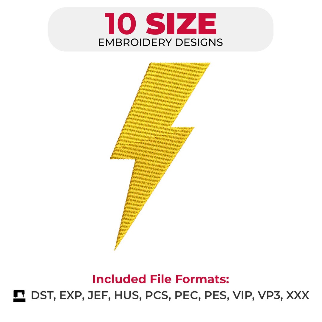 Lightning Bolt Embroidery Design – 1 Design, 10 Sizes – Machine ...