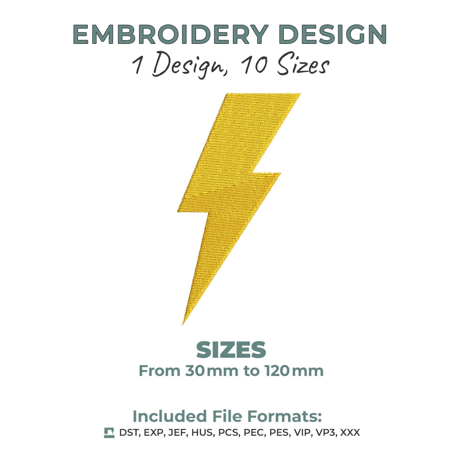 Lightning Bolt Embroidery Design – 1 Design, 10 Sizes – Machine ...