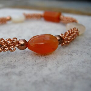Spiraled Copper, Carnelian, and Moonstone Bracelet