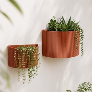 Gerippter Wandpflanztopf | Versteckte Wandhalterung und Abtropfschale | Stilvolles Design | Benutzerdefinierte Farben