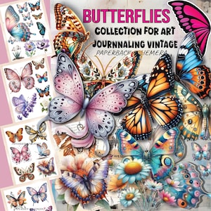 Vintage Butterfly Ephemera Collage Sheets – Antique Oddities Collection | Multicolor Printable Papers for Scrapbooking Journaling and Crafts