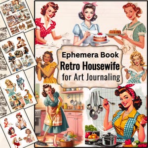 1950s Housewife Ephemera: Retro Kitchen Collage, Paper Dolls (Digital Download)