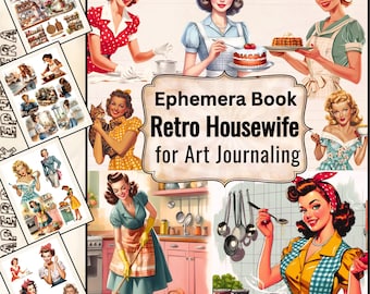 Hemmafru-ephemera från 1950-talet: Retro kökskollage, pappersdockor (digital nedladdning)