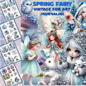 Éphémères imprimables vintage Spring Fairy - Kit de collage Cottagecore pour journaux indésirables et scrapbooking (téléchargement numérique)