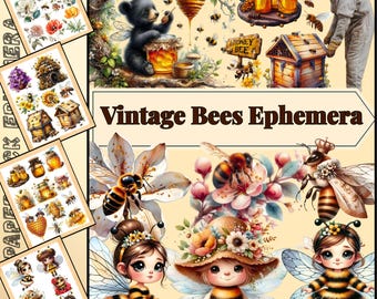 Vintage Bee Junk Journal Kit: Ephemera Bundle, Fussy Cuts (PDF Downloadable Pages)