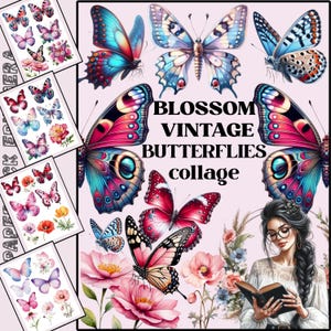 Vintage Butterfly Ephemera: Printable Collage Kit for Junk Journals (PDF Download