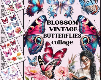 Vintage Butterfly Ephemera: Printable Collage Kit for Junk Journals (PDF Download
