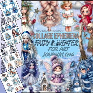 Kit vintage Fairy Ephemera - Collages numériques Cottagecore à imprimer pour journaux indésirables et scrapbooking