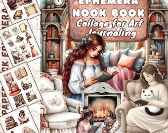 Book Lovers Ephemera Bundle, Vintage Library Collage Printables and Fussy Cuts for Junk Journals, 12-Page PDF Download