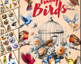 Vintage Bird Ephemera - Printable Fussy Cut Images for Junk Journals, Tags, and Scrapbooking