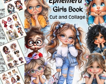 Vintage Girls Ephemera: Paper Dolls, Junk Journal Collage Sheets (Digital Download)