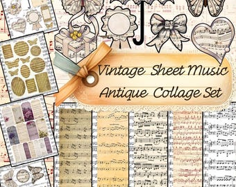 Materiale effimero di spartiti musicali d'epoca: pagine stampabili per il tuo diario creativo (download digitale)