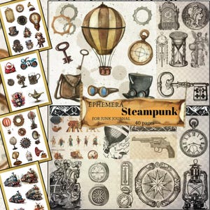 Steampunk Ephemera Collage Pack: 19 Printable Junk Journal Pages (JPG)