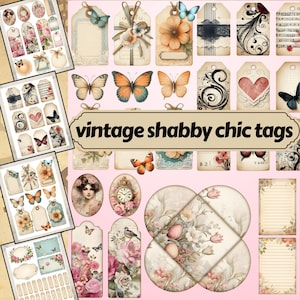 Vintage Ephemera Tags – Printable Junk Journal Labels, Antique Grunge Collage Kit, Scrapbook Paper Tags, Digital Download PDF