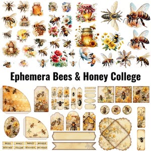 Vintage Bee Junk Journal Kit: Honeycomb Ephemera, Printable Collage Sheets (PDF Download