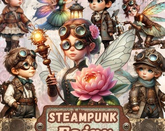 Steampunk Fairy Ephemera Kit, Printable Collage Sheets (PDF Download)