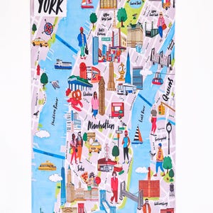 Toalla de playa con temática de Nueva York – 70 x 140 cm / Toalla de playa suave con diseño de mapa colorido / Ideal para vacaciones de verano y como regalo