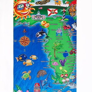 Florida Map Strandtuch - Bunte Spaß | 70 x 140 cm Urlaub Strandtuch | Reise & Sommer Geschenk