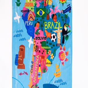Südamerika Karte Strandtuch - 70 x 140 cm Buntes Handtuch aus Baumwollmischung für Kinder & Reisen