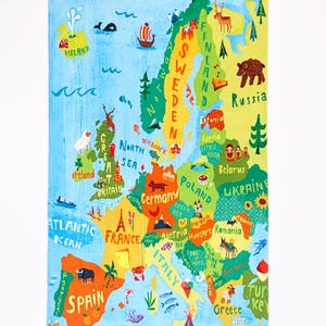 Europa Landkarte Strandtuch – 70 x 140 cm | Buntes europäisches weiches Strandtuch | Urlaub und Reise Geschenkidee