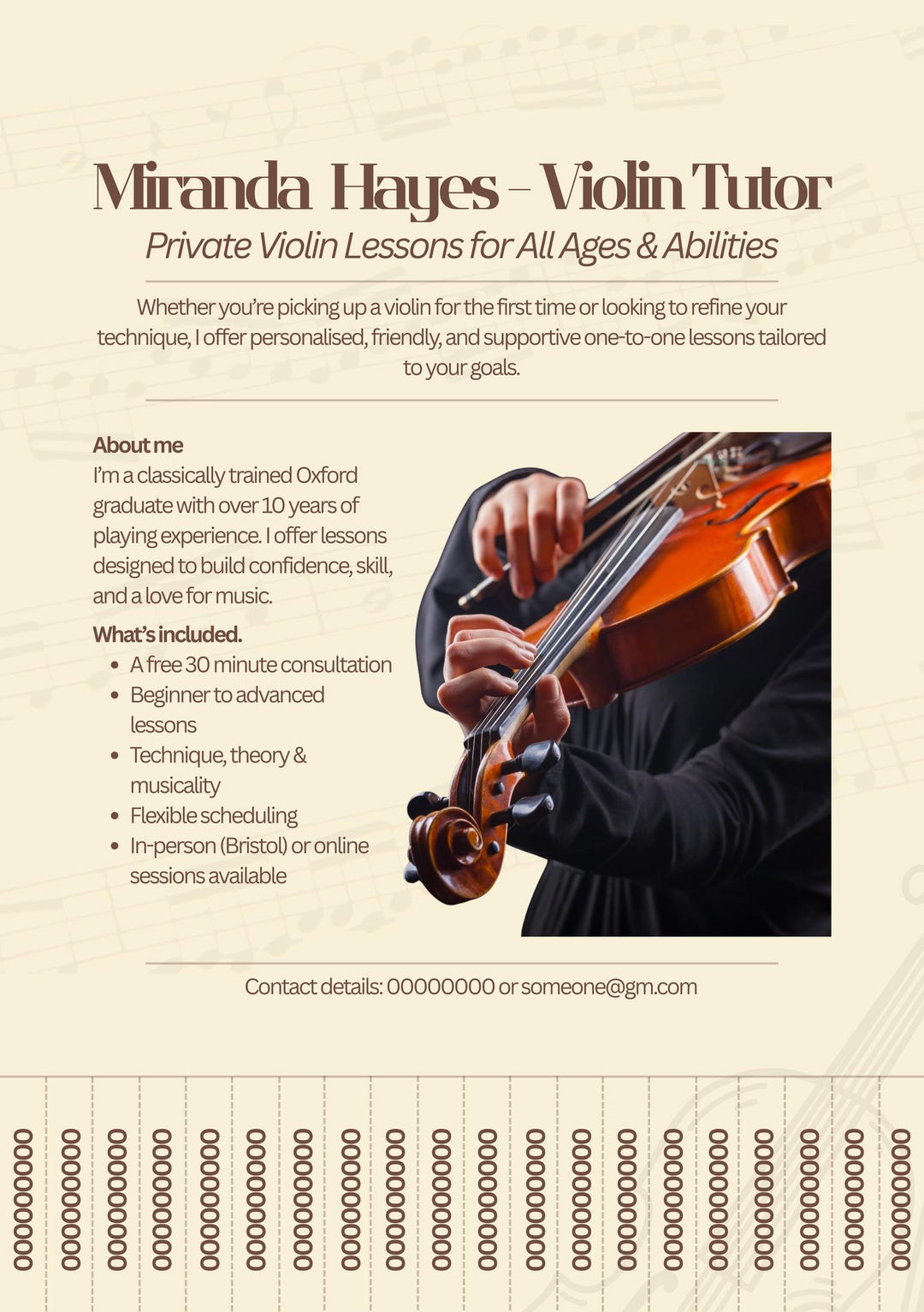 Violin Tuition Flyer Template | Printable 1-to-1 Music Lessons Poster ...