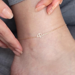 Tobillera personalizada con nombre en oro, plata u oro rosa. Joya de verano impermeable, regalo de playa, para dama de honor o hermana.