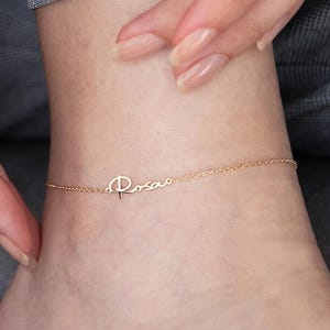 Tobillera personalizada con nombre para mujer: pulsera de tobillo personalizada en oro, plata u oro rosa. Joya playera de verano, regalo de dama de honor o cumpleaños.