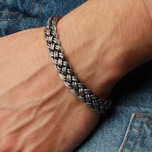 925 Viking Bracelet for Men • Oxidized Silver Norse Cuff • Handmade Braided Celtic Bangle • Nordic Jewelry • Gift for Him